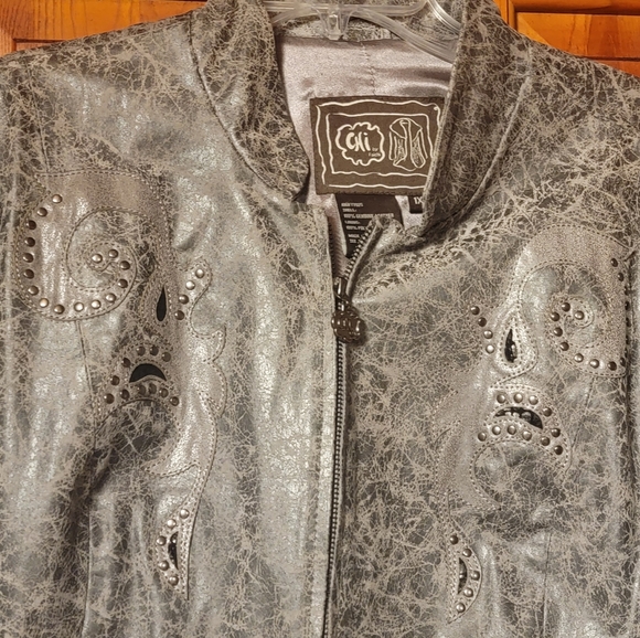 Chi by Faichi SzXl Leather Gorgeous Gray marbled Western jacket - Picture 3 of 5